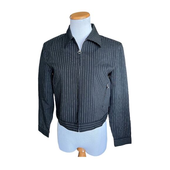 Womens Vintage Old Navy Y2K Pinstriped Zip Front Black Crop Jacket Blazer  Sz S - Picture 1 of 4